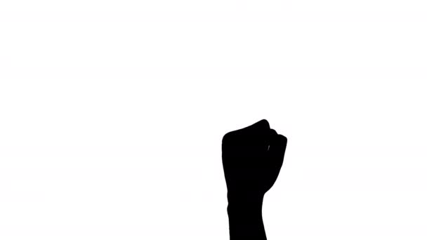 Силуэт Человека Сжимающего Кулак Открывающего Ладонь Концепция Языка Тела Жестов — стоковое видео