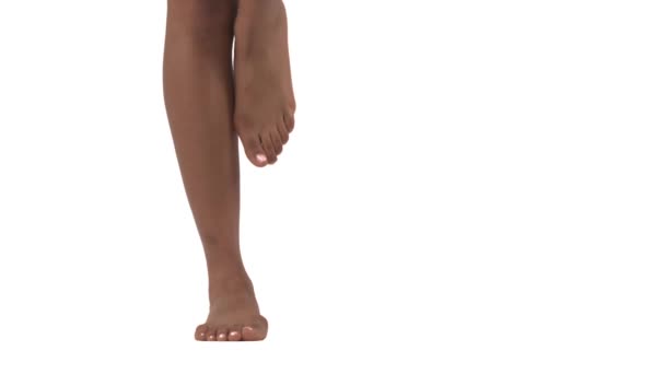 Close Beautiful Female Legs Woman Gently Touching Shin Her Bare — Stock Video