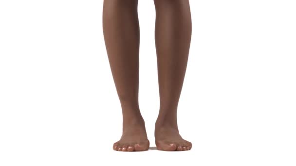 黑色的女性蕾丝内裤落在美丽的女性腿上 在白色背景下孤立无援 — 图库视频影像