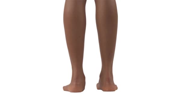 性感的黑色蕾丝内裤落在女性腿上的背影 情欲的概念 在白色背景下孤立无援 — 图库视频影像