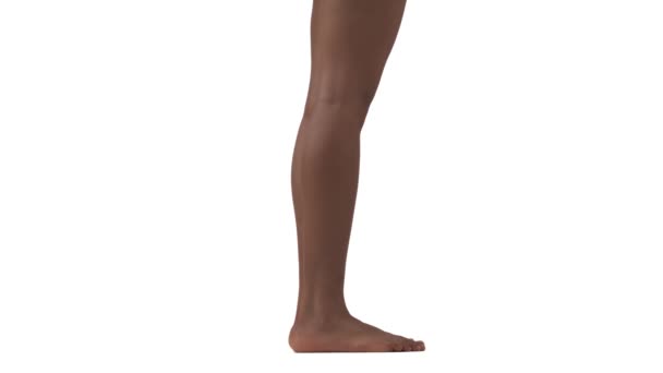 Side View Slim African Female Legs Rising Toes Isolated White — Stock Video