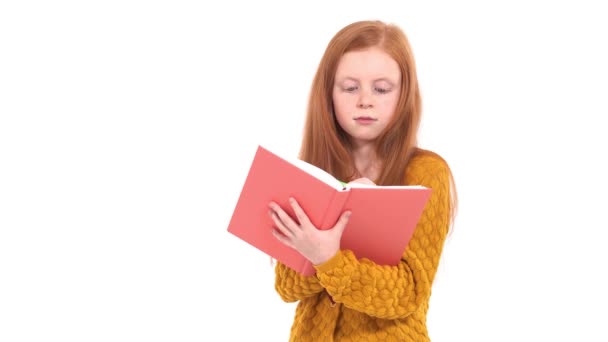 Menina Escola Bonito Escrever Notas Para Caderno Trabalho Menina Atenciosa — Vídeo de Stock