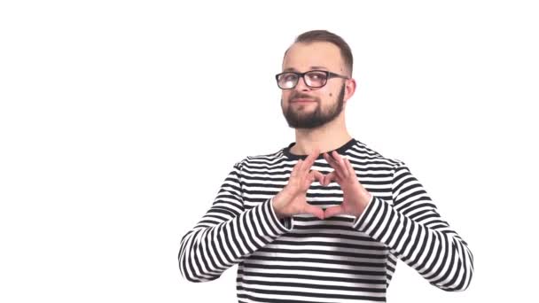 Κοντινό Πλάνο Ενός Νεαρού Άνδρα Που Κάνει Gest Hands Σχήμα — Αρχείο Βίντεο