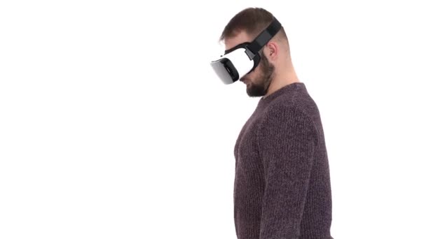 Detailní Ukázka Muže Sluchátkách Virtuální Reality Prvky Kung — Stock video