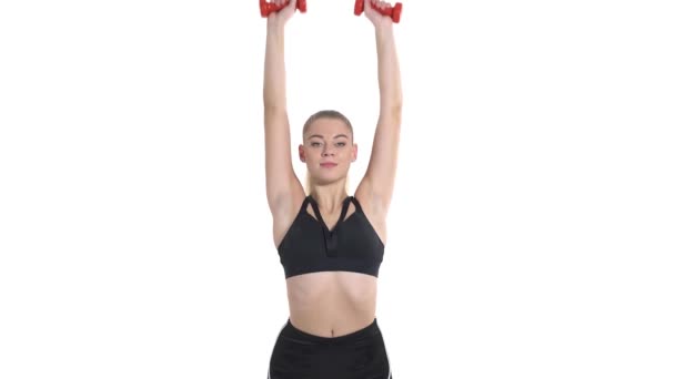 Spor Yapan Kadınların Dambılları Kullanarak Egzersiz Yaptıkları Yakın Çekim Spor — Stok video