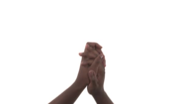 Мужские Руки Изолированы Белом Фоне Давая Аплодисменты — стоковое видео