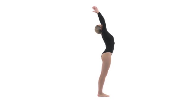 Joven Hermosa Mujer Caucásica Haciendo Pose Yoga Estirando Cuerpo Sobre — Vídeos de Stock