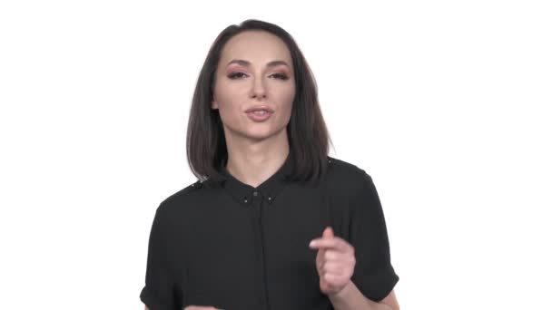 Genç Güzel Bir Kadın Parmaklarını Şıklatıyor Ritim Içinde Mp4 Çalıyor — Stok video