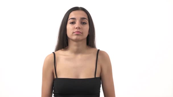 Жінка Незвичайним Виразом Обличчя Стискається Аплодує Саркастично Емоції Почуття Мова — стокове відео