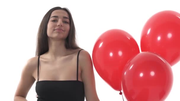 Valentijnsdag Concept Charmante Jonge Vrouw Met Prachtig Lang Brunette Haar — Stockvideo