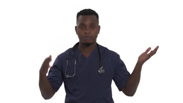 Retrato Médico Masculino Fazendo Não Sei Gesto Mão Emoções Expressões — Vídeo de Stock