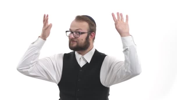 Зблизька Чоловік Єврей Танцює Традиційний Єврейський Танець Культурна Національна Етнічна — стокове відео