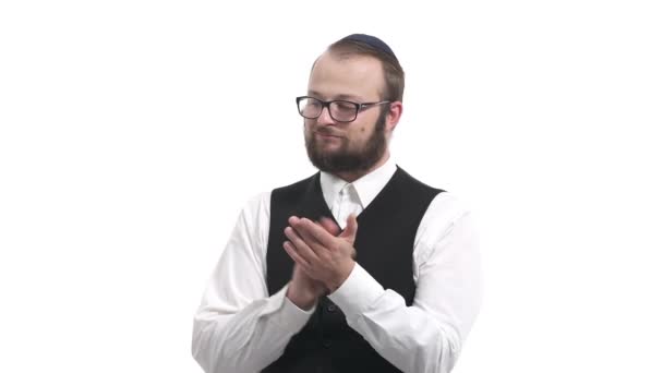 Young Jewish Man Clapping Applauding Sarcastic Manner Emotions Feelings Body — Stock Video