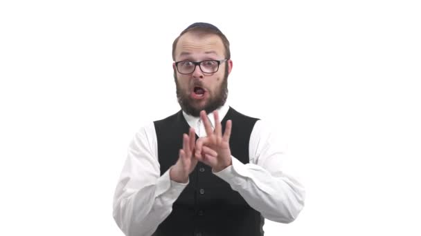 Знак Сексуальної Руки Молодий Чоловік Демонструє Жест Рук Вказує Статевий — стокове відео