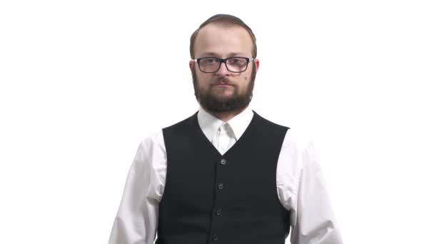Portrait Homme Juif Démontrant Aucun Signe Utilisant Index Rejet Concept — Video