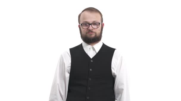 Puzzled Jewish Young Man Demonstrating Doubting Hesitating Emotion Isolated White — Stock Video