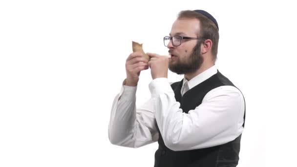 Єврей Дме Шейх Ізольовані Білому Тлі — стокове відео