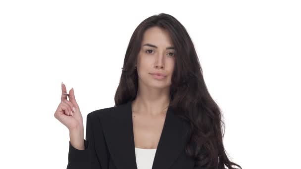 Jeune Femme Affaires Caucasienne Jouer Avec Stylo Mettre Dans Bouche — Video