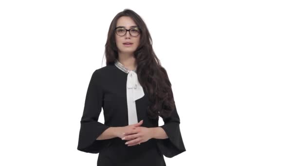 Mladá Běloška Vstupuje Rámu Učitel Brýlích Dává Lekci Ukazující Různé — Stock video