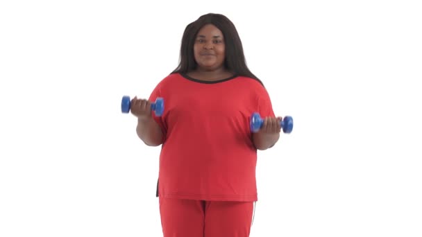 Portrait Jeune Femme Noire Taille Faisant Exercice Perte Poids Avec — Video
