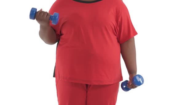 Nahaufnahme Porträt Einer Afrikanerin Mit Übergewicht Beim Training Zur Fettverbrennung — Stockvideo