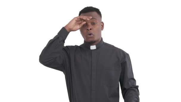 Portrait Black Young Priest Wiping His Forehead Hand Waving Arms — Stock Video