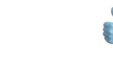 Tanımlanamayan doktorlar mavi koruyucu eldiven veriyorlar ve çerçevenin sağ tarafında işaret var. Beyaz arkaplanda izole edilmiş.