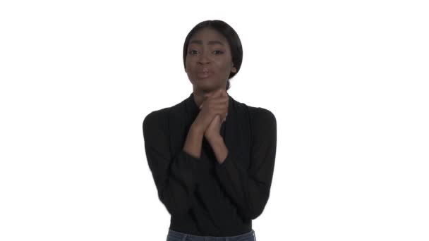 Portrét Ženy Vzhlížející Nadějí Držící Ruce Pod Zámkem Prosící Něco — Stock video