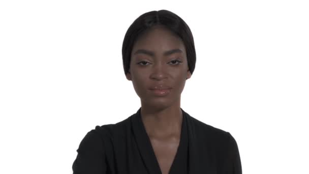 Detailní Záběr Ženy Kývající Hlavou Ukazující Ukazováčkem Žádné Stopy Nesouhlasné — Stock video