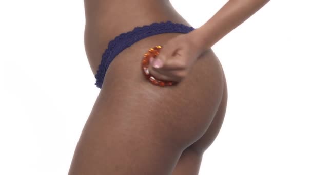 Close Woman Panties Unrecognizable Black Girl Body Woman Hand Massaging — 비디오