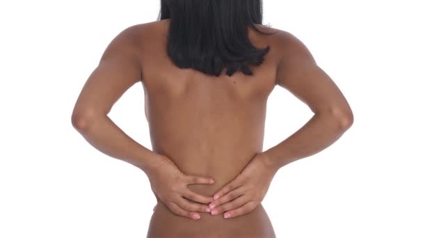 Widok Czarnej Kobiety Problemami Kręgosłupem Osteoporoza Prowadzi Bólu Pleców Koncepcja — Wideo stockowe
