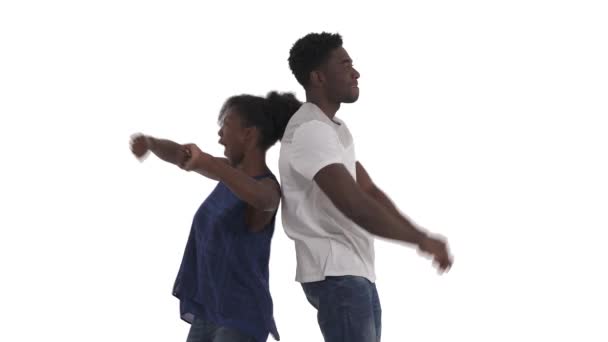 Side View Portrait Black Couple Standing Back Back Dancing Shaking — Stock Video