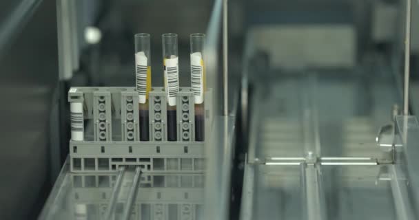 Automatyczny Analizator Toku Nowoczesne Badanie Biomateriału Laboratorium Klinicznym Probówki Próbkami — Wideo stockowe