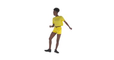 Genç Afrikalı Amerikalı kadın hip hop dansı yapıyor. Sokak tarzı konsept. Beyaz arkaplanda izole.