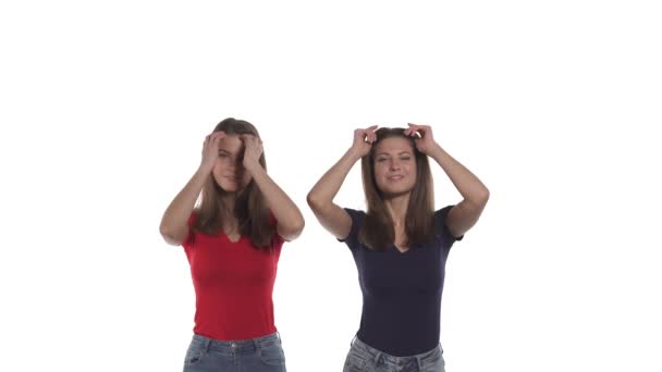 Vtipné Bělošské Dvojče Které Trhalo Vlasy Rukama Jako Vykreslovalo Rohy — Stock video