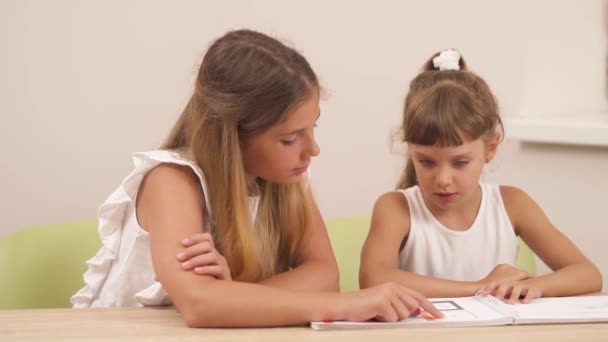 소녀들은 그림을 보고뭘보는지 얘기하죠 상담중에 프로젝터 검사를 심리학자 — 비디오