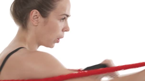 Nahaufnahme Seitenansicht Portrait Einer Sportlerin Beim Boxen Speed Workout Mit — Stockvideo
