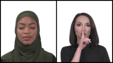 İki güzel çok ırklı kadının dikey kolajı 