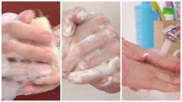 Nahaufnahme Weiblicher Hände Beim Waschen Mit Antibakterieller Seife Zur Vorbeugung — Stockvideo