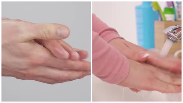 Collage Donna Sapone Lavarsi Mani Con Acqua Concetto Igiene Coronavirus — Video Stock