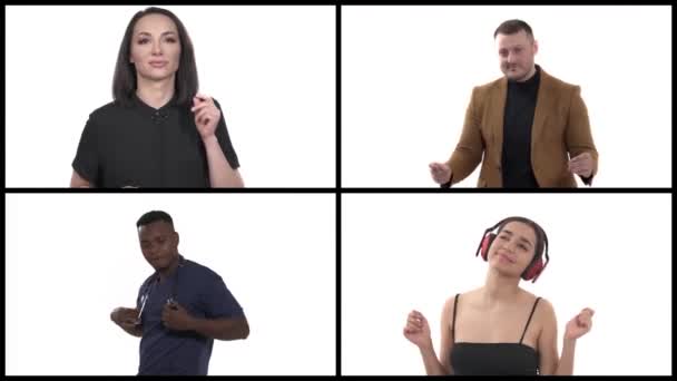 Collage Van Multiraciale Millenniale Vrienden Die Dansen Geïsoleerd Witte Achtergrond — Stockvideo