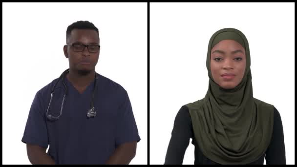 Collage Verticale Giovani Africani Con Pollici Abbassati Linguaggio Del Corpo — Video Stock