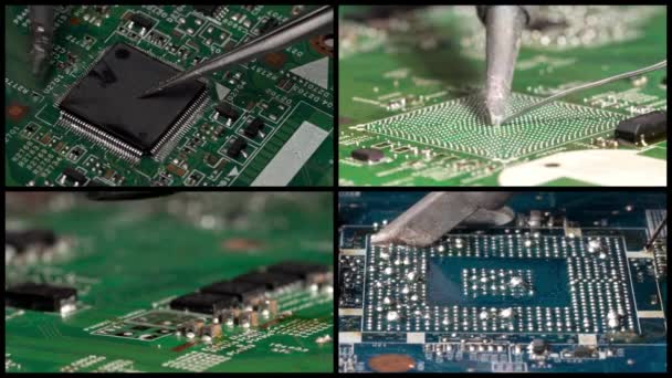 Collage Microesquema Soldadura Reparación Equipos Concepto Tecnología — Vídeos de Stock