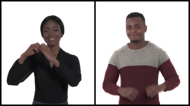 Collage Vertical Joven Pareja Africana Amorosa Dando Forma Las Manos — Vídeos de Stock