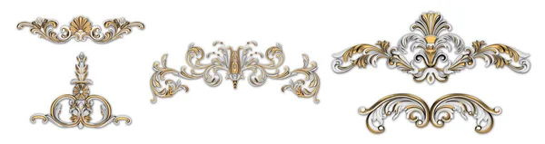 Witte Gouden Vintage Stijl Versiering Decoratie Ornamenten Geïsoleerd Witte Achtergrond — Stockfoto