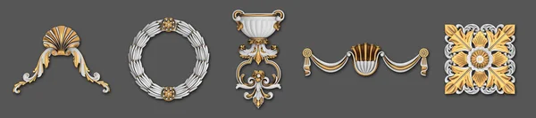 Estilo Retro Oro Blanco Estuco Elementos Decorativos Ornamentales Aislados Sobre — Foto de Stock