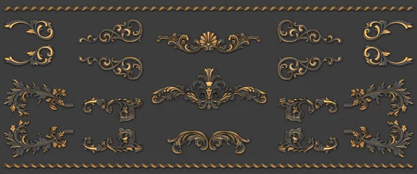 Sada Dvoubarevných Šedé Zlaté Starožitné Retro Stylu Designu Ozdoby Ozdoby — Stock fotografie