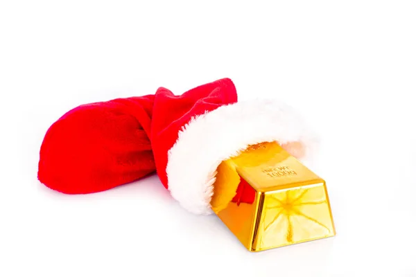 Guldtacka Känga Från Santa Claus Vit Bakgrund — Stockfoto