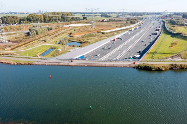 Flygplan Från Aquaduct Vechtzicht Med Floden Vecht Och Motorväg Nederländerna — Stockfoto