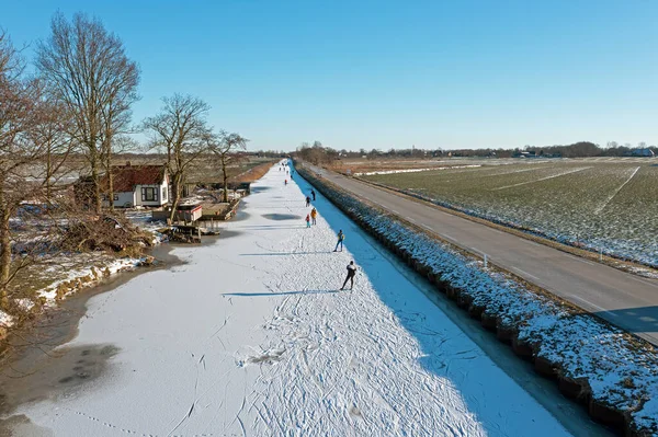 Ice Skating Canals Countryside Netherlands Winter — Stockfoto